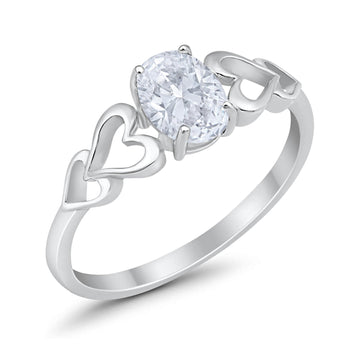 Solitaire Heart Promise Ring Oval Simulated Cubic Zirconia 925 Sterling Silver